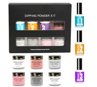 Mondinchic 6 Colours Dip Powder Nail Kit - DIY Salon Design with Base and Top Coat Activator Nail Tools - Black Light Pink Nude White - French Manicure Kit