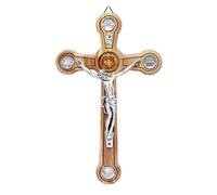 Mondo Cattolico hand made Olive Wood Decorative Crucifix with Jesus Crown of Thorns and the Four Roman Basilicas Medals.
