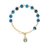 Mondo Cattolico - Religious Rosary Bracelet with Miraculous Enamel Medal, 6mm Assorted Blue Pearls, Prayer Bracelet, Catholic Gift for Men and Women