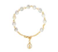 Mondo Cattolico - Religious Rosary Bracelet with Miraculous Enamel Medal, 6mm Mixed White Pearls, Prayer Bracelet, Catholic Gift for Men and Women