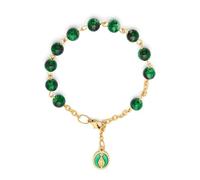 Mondo Cattolico - Religious Rosary Bracelet with Miraculous Enameled Medal, 6mm Mixed Green Pearls, Prayer Bracelet, Catholic Gift for Men and Women