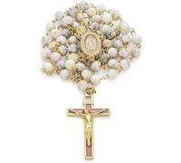 Mondo Cattolico Rosary Beads catholic for Women and Men from Vatican, Miraculous Virgin Rosary with Variegated Glass on a Gold Plated Brass Chain - Perfect Catholic gifts, Glass, zamak