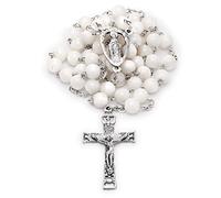Mondo Cattolico Rosary Beads catholic for Women and Men Blessed During Pope's Angelus, Traditional Rosary with Mother of Pearl Beads, a Sacred Heart Centre Medal and Holy Spirit Crucifix, Pewter,