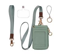 MONDO DESIGNS 2-in-1 ID Badge Holder & Lanyard Wallet - Multi-Use Womens Small Wallet with Removable Wristlet & Neck Lanyard, Clear Window, 5 Card Slots, Phone Holder, Ring Keychain - Green