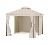 blumfeldt Mondo Dual 3x3 Gazebo - Double Roof, Mosquito Nets & Curtains, Rust-Resistant Metal Frame, Outdoor Garden Pavilion, Beige