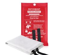 Mondoshop Fire Blanket for Kitchen, 1 x 1m TUV Kitemarked Quick Unfolding with Loops Fiberglass Flame Retardant Large Fire Blankets Emergency Survival Safety Blanket for Home, Office, Caravan, 1Pack