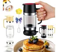mondpfote 2026 New Dispensador De Leche Condensada, Glass Honey Dispenser with Stand & Handle No-Drip, Maple Syrup Dispenser, Easy Pouring for Condensed Milk, Coffee & Tea Daily Use (Black)