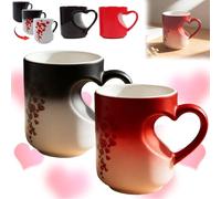 mondpfote Heart-Shaped Color Changing Ceramic Mug, Heat Changing Mug, Colour Changing Mug, Heart Shaped Color Changing Cups, Heart Handle, Gift for Birthday Anniversary Christmas (2, Mix)