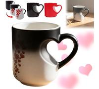 mondpfote Heart-Shaped Color Changing Ceramic Mug, Heat Changing Mug, Colour Changing Mug, Heart Shaped Color Changing Cups, Heart Handle, Gift for Birthday Anniversary Christmas (1, Black)