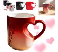 mondpfote Heart-Shaped Color Changing Ceramic Mug, Heat Changing Mug, Colour Changing Mug, Heart Shaped Color Changing Cups, Heart Handle, Gift for Birthday Anniversary Christmas (1, Red)