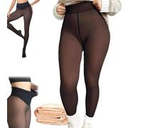 mondpfote Magic Bare-Leg Look Fleece Lined Tights, Fleece Lined Tights That Look Sheer, Thermal sTights Leggings Women With Cosy Fleeces Inner For Work, Casual Or Winter Layering (Deep,XL)