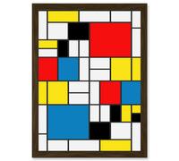 Mondrian Abstract Cubes Squares Red Yellow Blue A4 Artwork Framed Wall Art Print Artery8 Brown One Size