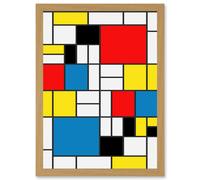 Mondrian Abstract Cubes Squares Red Yellow Blue A4 Artwork Framed Wall Art Print Artery8 Light Oak One Size