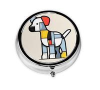 Mondrian abstractionism Small Animal This Small, Round, Three-Compartment Travel Pill Box is Perfect for Storing Daily medications, Vitamins, and on-The-go.