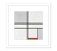 Mondrian Composition No 1 Gray-red Abstract Painting 8X8 Inch Square Wooden Framed Wall Art Print Picture with Mount Artery8 White One Size