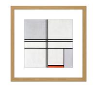 Mondrian Composition No 1 Gray-red Abstract Painting 8X8 Inch Square Wooden Framed Wall Art Print Picture with Mount Artery8 Light Oak One Size