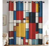 Mondrian Curtains 54 Drop 2 Panels Set, Abstract Geometric Blackout Curtains for Bedroom Living Room, Thermal Eyelet Window Drapes, Home Decor W66 X L54 Inch X&-148