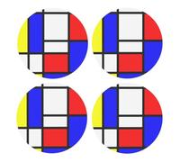 Mondrian,Round MDF Cork Coasters, Mugs Pad, Cups Mat Set of 4 Drinks Coasters