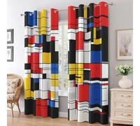 Mondrian Style Curtains 63 Drop 2 Panels Geometric Shape Curtain for Bedroom Eyelet Drapes for Home Decoration Soft Window Treatment for Thermal Insulated & Room Darkening W 52 x L 63 B654