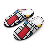 Mondrian Style Men's Cotton Slippers Memory Foam Warm House Shoes for Indoor Outdoor
