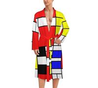 Mondrian Style Men's Robe Soft Bathrobe Pyjama Sleepwear Loungewear Dressing Gown with Belt S