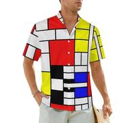 Mondrian Style Men's Shirts Short Sleeve Beach Shirt Hawaiian Shirt Casual Summer T-Shirt L