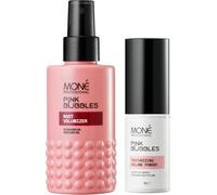 MONÉ Professional Styling Spray & Volume Powder Set, 150 ml + 8 g | Spray on damp hair and blow-dry, then 1-2 taps of powder at the roots. Matte, no shimmer. Set with hairspray to hold.