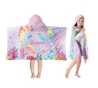 MoneRffi Hooded Towels for Kids, Personalised Name Kids Poncho Towel, Microfibre Beach Towel Absorbent Quick Dry Bath Pool Swimming Towels for Girls Boys (Mermaid B)
