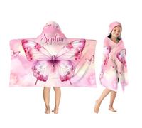 MoneRffi Hooded Towels for Kids, Personalised Name Kids Poncho Towel, Microfibre Beach Towel Absorbent Quick Dry Bath Pool Swimming Towels for Girls Boys (Butterfly)