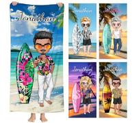 MoneRffi Personalised Beach Towel, Customised Cartoon Character Beach Towel Gifts, Travel Towel Quick Drying Microfibre Beach Towels for Adults Kids (DIY Man)