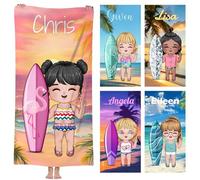 MoneRffi Personalised Beach Towel, Customised Cartoon Character Beach Towel Gifts, Travel Towel Quick Drying Microfibre Beach Towels for Adults Kids (DIY Girl)
