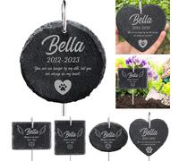 MoneRffi Personalised Pet Memorial Plaque,Dog Memorial Gifts,Custom Remembrance Garden Stone,Bereavement Gifts for Loss of Dog Cat,Natural Slate Stand Grave Stones