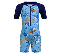 Moneric Boys One Piece Swimwear Kids Shark Swimming Costume Child Rush Guard UV Protection Swimsuit Beach Holiday Swim Wear Blue 3-4 Years