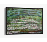 Monet Bridge Waterlily Pond Canvas Floater Frame Print Picture Art - Black Frame 36 inch wide x 24 inch high