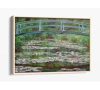 Monet Bridge Waterlily Pond Canvas Floater Frame Print Picture Art - Light Oak Frame 30 inch wide x 20 inch high