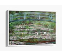 Monet Bridge Waterlily Pond Canvas Floater Frame Print Picture Art - White Frame 18 inch wide x 12 inch high