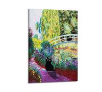 Monet Gardens Black Cat Poster Decorative Painting Canvas Wall Posters And Art Picture Print Modern Family Bedroom Decor Posters 08x12inch(20x30cm)