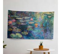 Monet Inspired by Blooming Water Lilies Wall Tapestry - Ranforce Fabric, Vibrant Colors, Certified Light Art Fabric for Bedroom, Living Room, Dorm - Sublimation Printing