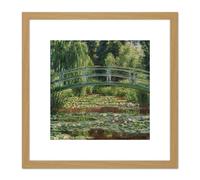 Monet Japan Footbridge Water Lily Painting 8X8 Inch Square Wooden Framed Wall Art Print Picture with Mount Artery8 Light Oak One Size