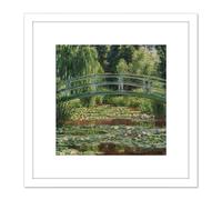 Monet Japan Footbridge Water Lily Painting 8X8 Inch Square Wooden Framed Wall Art Print Picture with Mount Artery8 White One Size