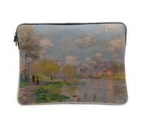 Monet Printemps sur la Seine Linen Look Computer and Tablet Sleeve - Impressionism Painting France - 12-13 Inches Protective Laptop Sleeve Printed in France