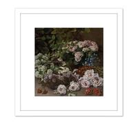 Monet Spring Flowers 8X8 Inch Square Wooden Framed Wall Art Print Picture with Mount Artery8 White One Size