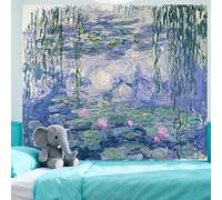 Monet Tapestry for Bedroom Water Lilies Flowers Wall Aesthetics Large Art Room Decor Tapestry Wall Hanging Blue Posters Background for Dorm Living Room (51''x60'')