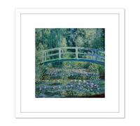 Monet Water Lilies Japan Bridge Painting 8X8 Inch Square Wooden Framed Wall Art Print Picture with Mount Artery8 White One Size