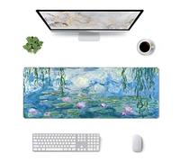 Monet Water Lilies Mouse Pad Stitched Edge XL Large Mousepad 31.5" X 12" Rubber Base Non Slip Desk Mat for Laptop Pc Computer Gaming