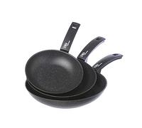 Moneta Etnea Set of 3 Frying Pans, Stone Surface Non-Stick and Anti-Scratch Coating, Dishwasher Safe, 20, 24, 28 cm, 3-Piece Pan Set