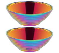 Monetais 2Pcs Ramen Noodles Bowl 7 Inch Double Layer Rainbow Bowls Multi-Purpose Insulated Stainless Steel Noodle Bowl for Cereal, Pasta, Salad, Fruit Rainbow Bowls
