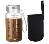 Monetais 300ml Borosilicate Glass Milk Bottle with Lid and Sleeve | Leakproof glass milk bottle with measurements, microwave-safe borosilicate glass and protective sleeve for everyday use