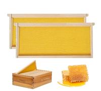 Monetais Bee Hive Frames And Wax Foundations 2Pcs 19.02X9.13X0.79 Inch. Square Bee Frames With Wax Wood Beehive Yellow