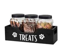 Monetais Dog Food Storage Container, 3Pcs Plastic Dog Treat Jar with Wooden Holder & Handle, Non-Slip Portable Cat Food Storage for Snacks, Jerky, Biscuits and More